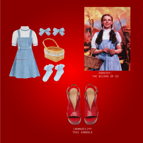 Dorothy (Wizard of Oz) Halloween costume featuring (NOMASEI)ᴿᴱᴰ Taxi Sandals