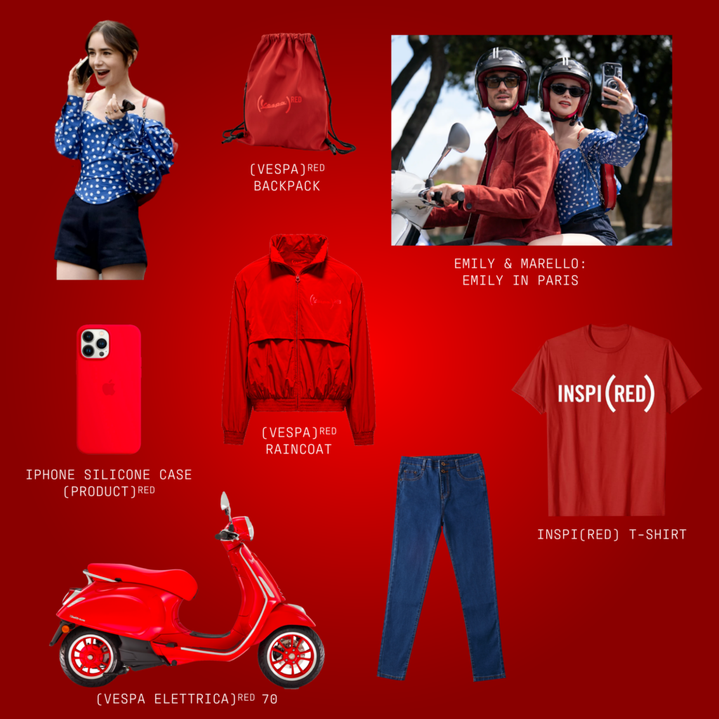 Emily in Paris Halloween costume kit featuring (VESPA)ᴿᴱᴰ products