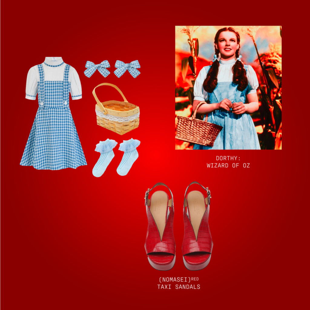 Dorothy (Wizard of Oz) Halloween costume featuring (NOMASEI)ᴿᴱᴰ Taxi Sandals