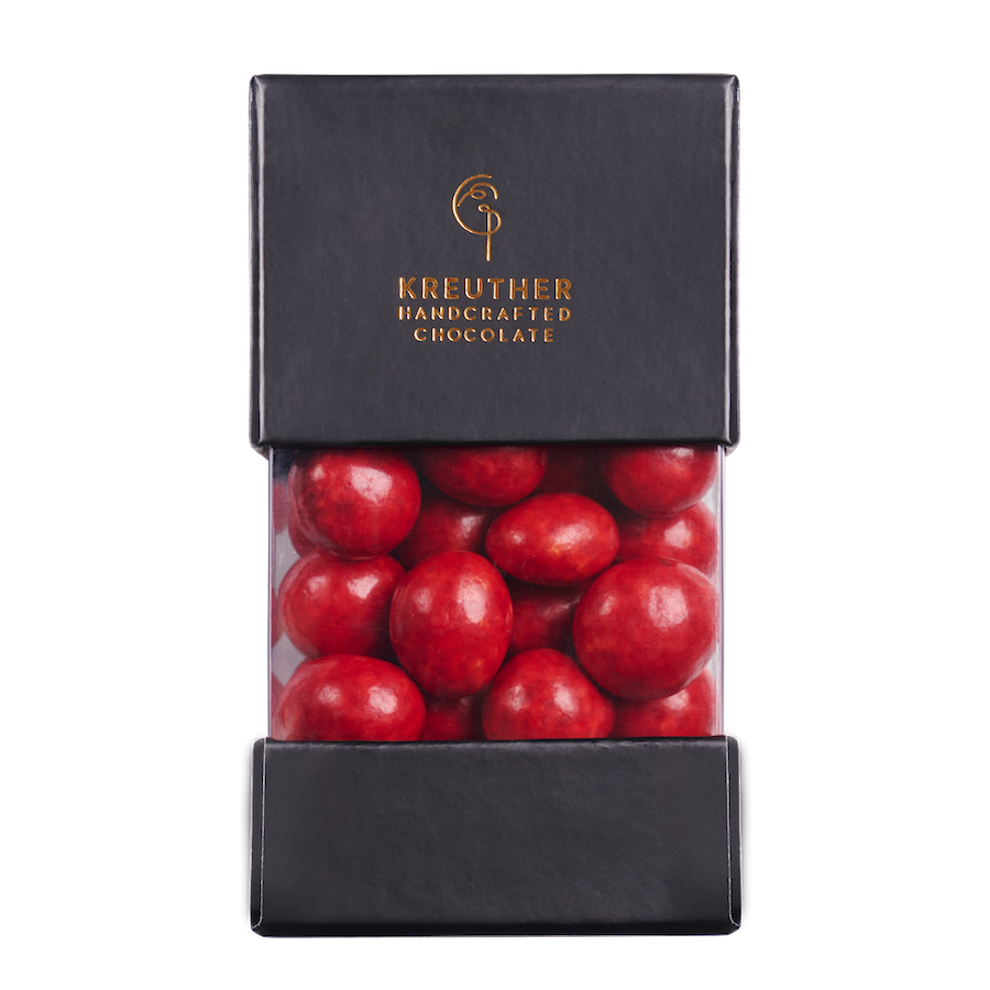 (KREUTHER HANDCRAFTED CHOCOLATE)ᴿᴱᴰ Dragee - Hazelnut with Red Coating